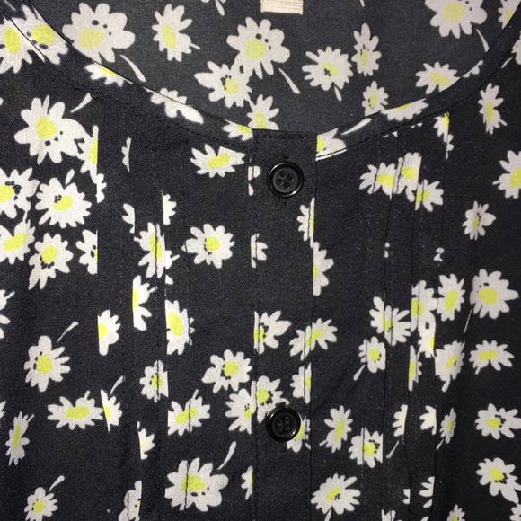 Black button down sheer blouse with white flowers - Picture 3 of 3